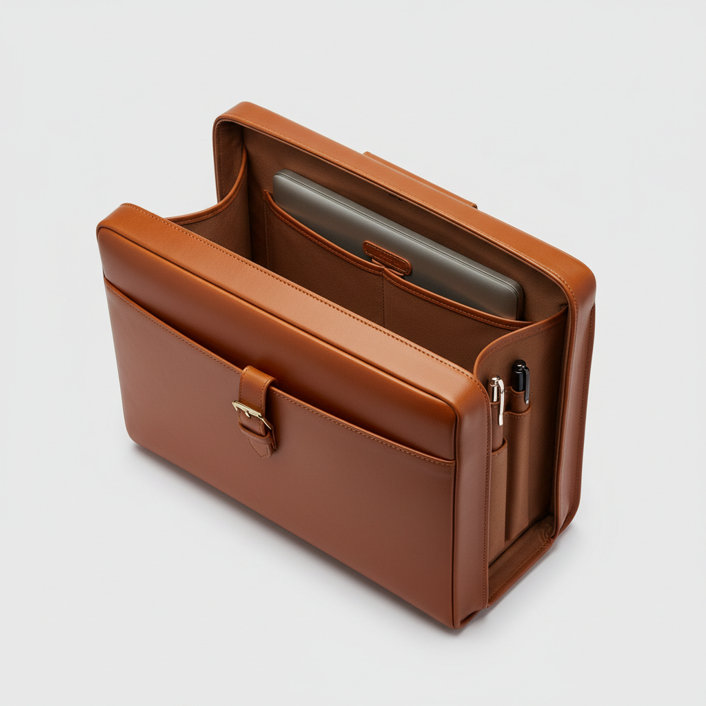 Atlas Executive Briefcase - Brown - Open Interior View
