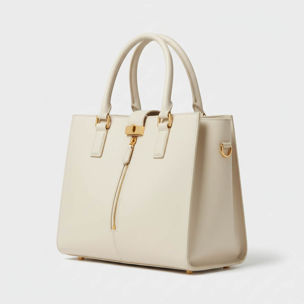 Amelia Office Tote - Ivory - Front Angle View