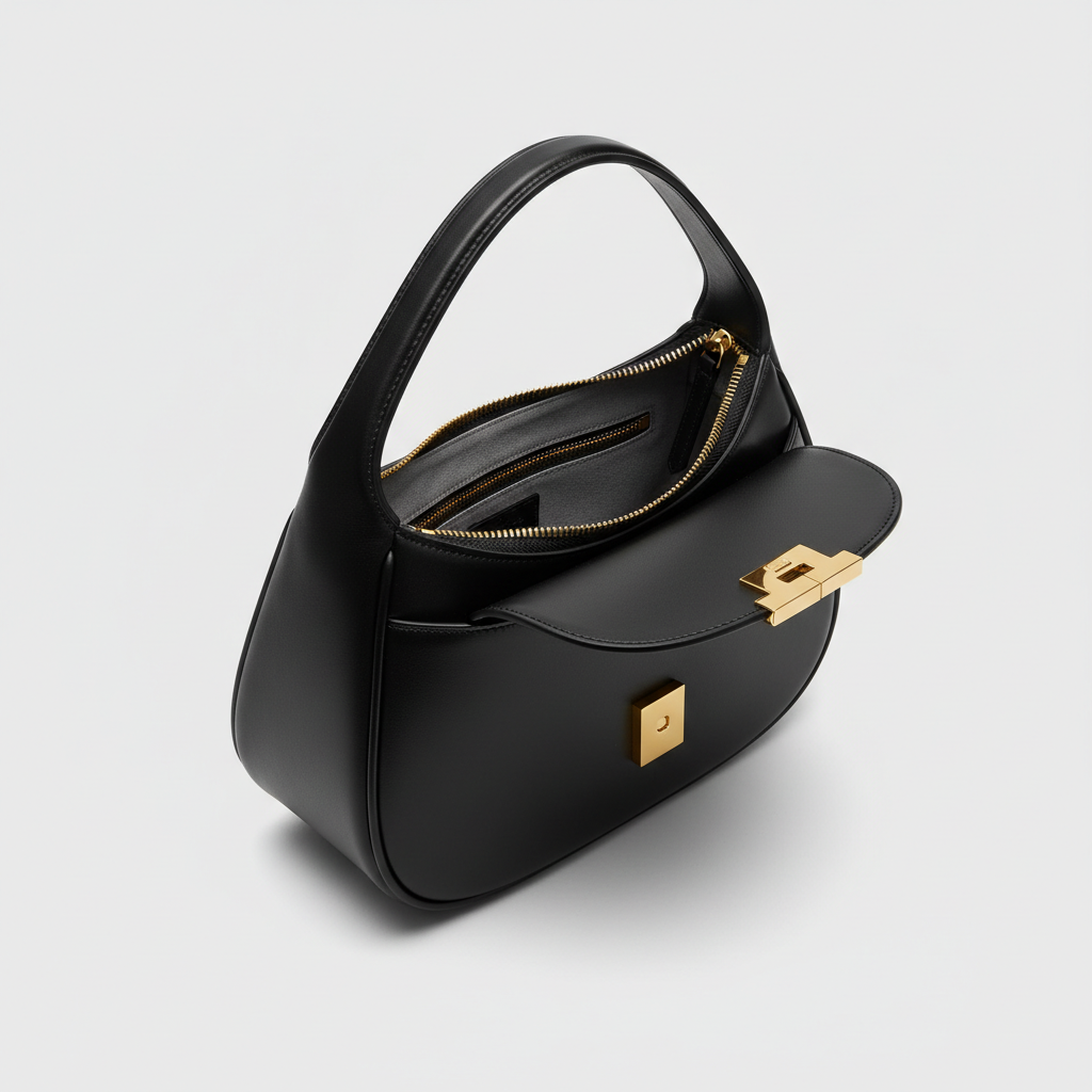 Le Gina Saddle Hobo — Black Open Interior View