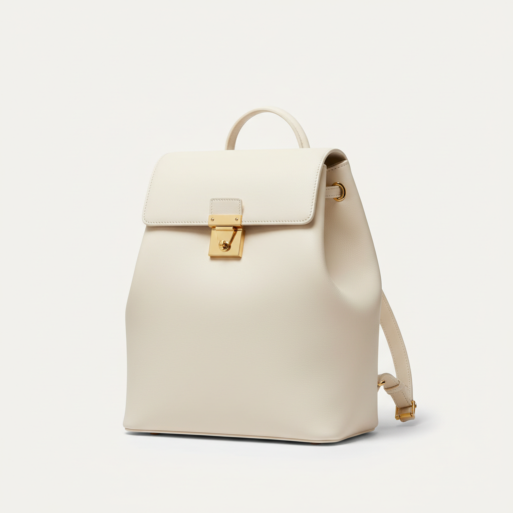 Noir Signature Backpack in Ivory leather, front angle view