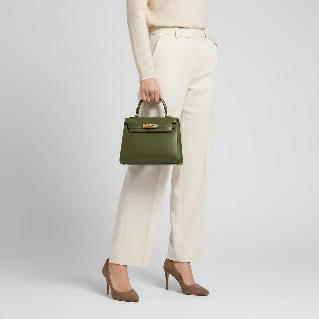Celeste Top Handle Mini Bag in Olive Green - Female Model Carrying Bag