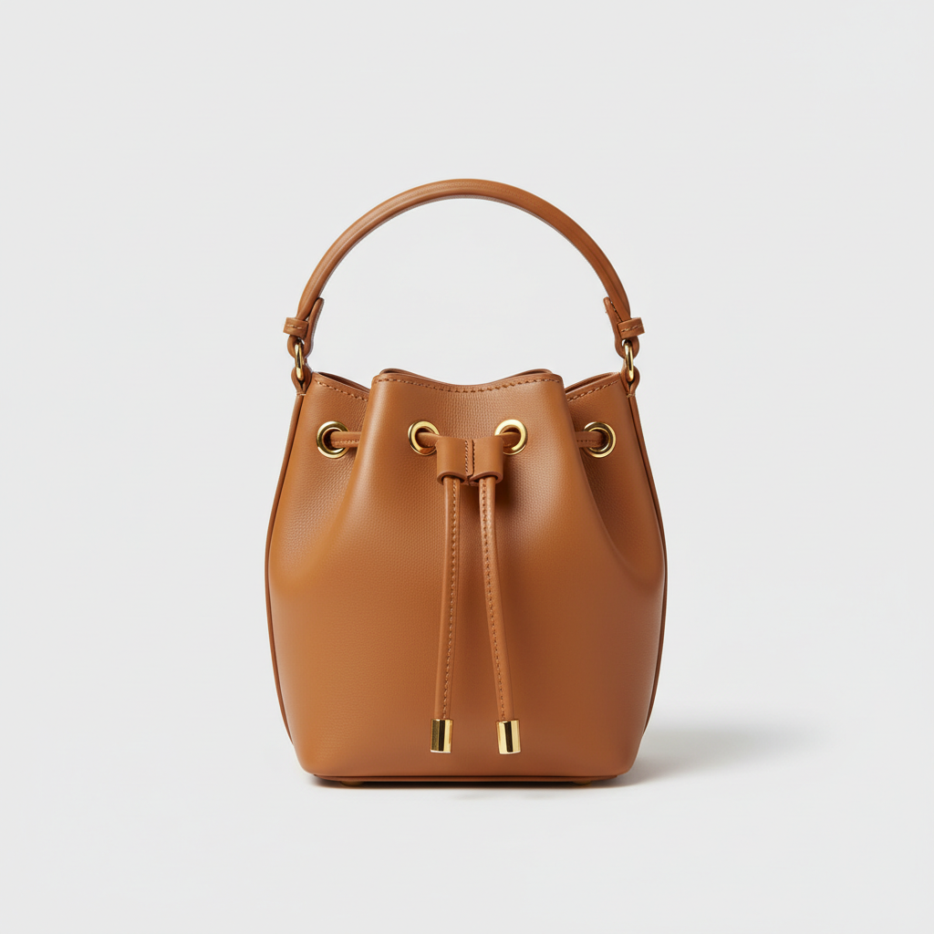 Petite Drawstring Mini Bag in Camel - Hero Front View