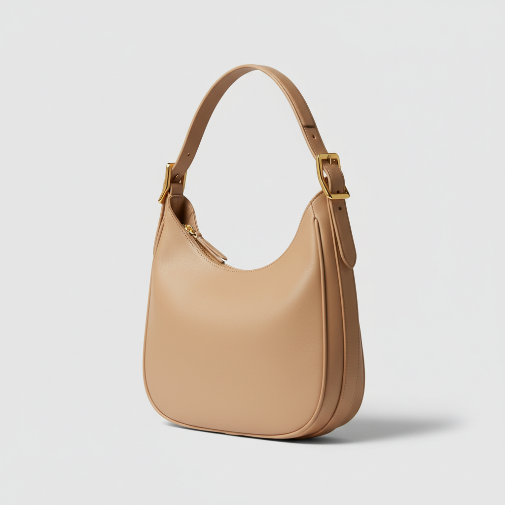 Aria Hobo Shoulder Bag in Sand Beige – Front Angle View
