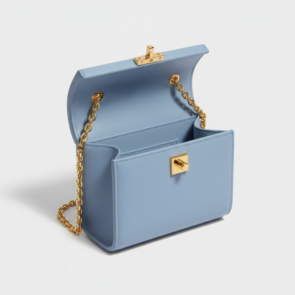 Stella Box Mini Bag in Powder Blue - Open Interior View