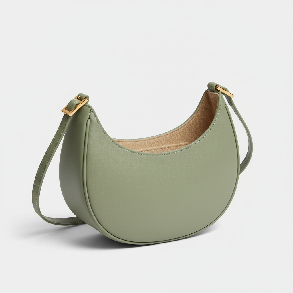 Aria Crescent Mini Bag in Sage Green - Open Interior View