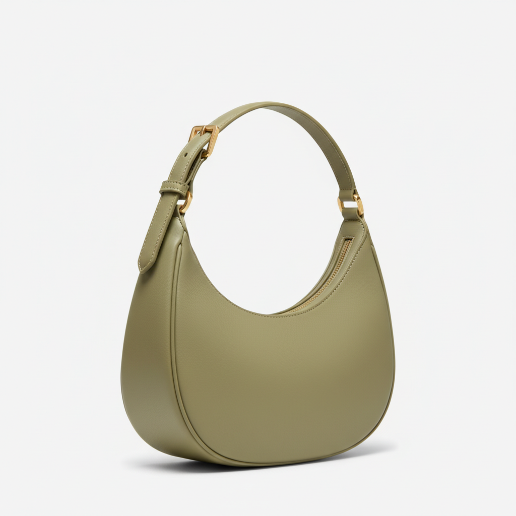 Le Gina Crescent Shoulder Bag — Almond Green Front Angle View