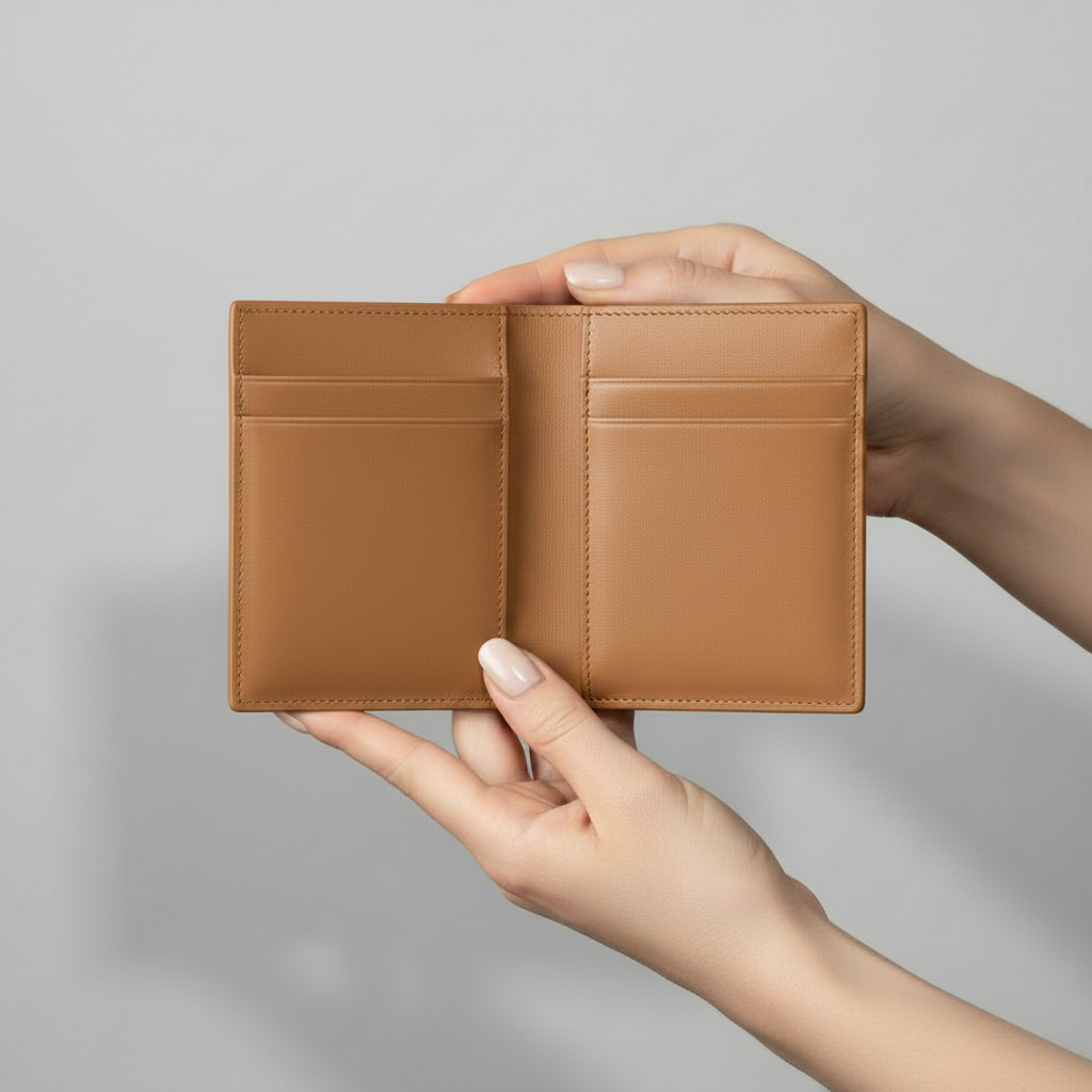Celeste Passport Holder Camel — Model Shot