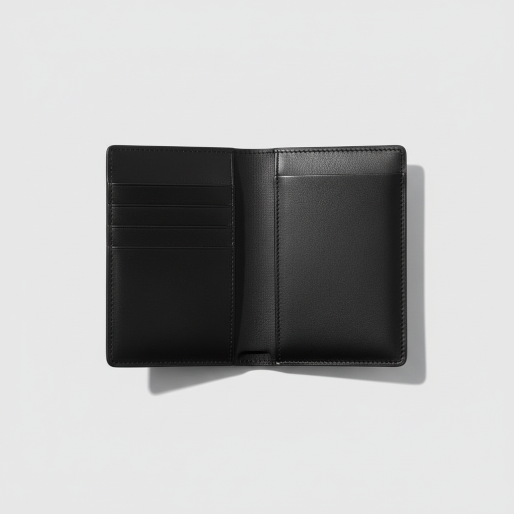 Celeste Passport Holder Black — Open Interior View