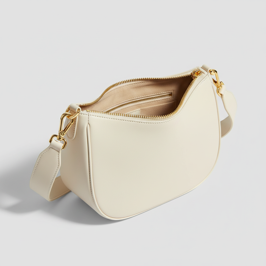 Le Gina Half Moon Bag — Ivory Open Interior View