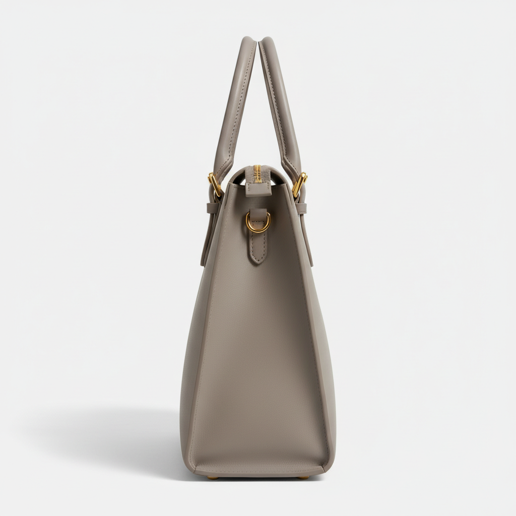 Stella Laptop Tote - Stone Grey - Side Profile View