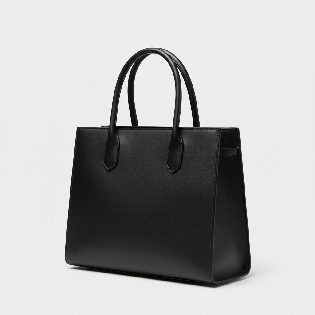 Noir Executive Tote in Black leather, front angle view
