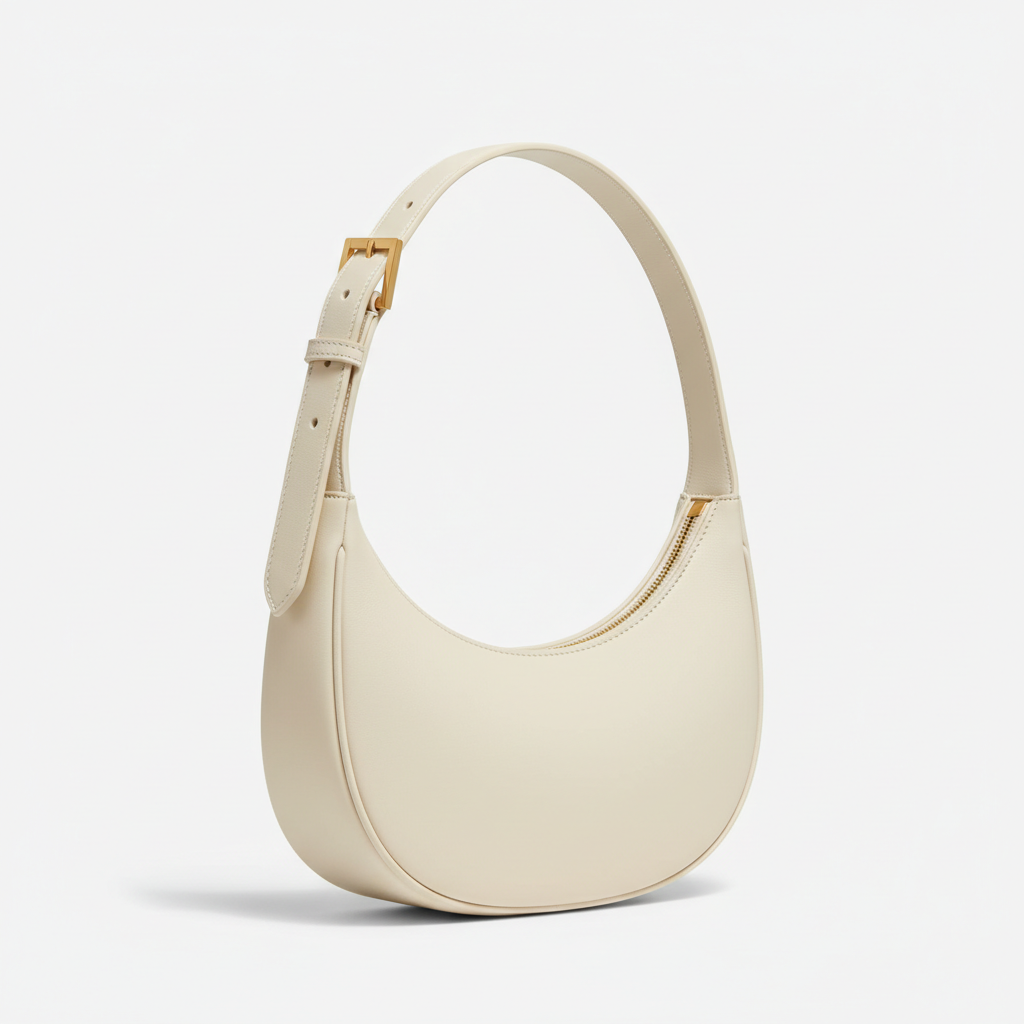 Le Gina Crescent Shoulder Bag — Ivory Side Profile View