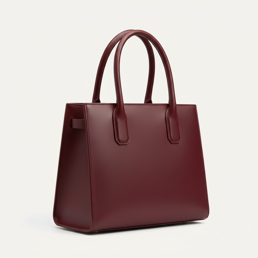 Noir Executive Tote in Burgundy leather, front angle view