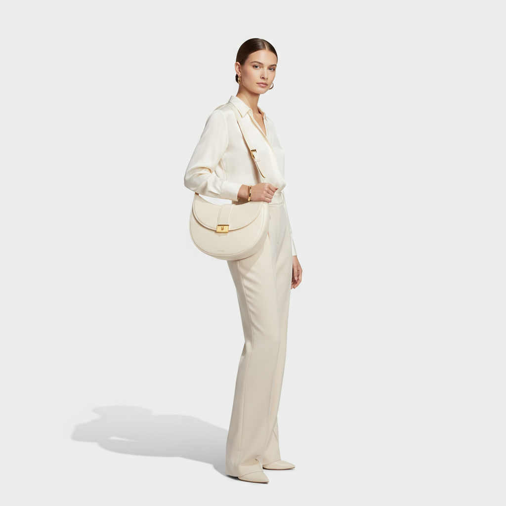 Le Gina Crescent Shoulder Bag — Ivory Female Model