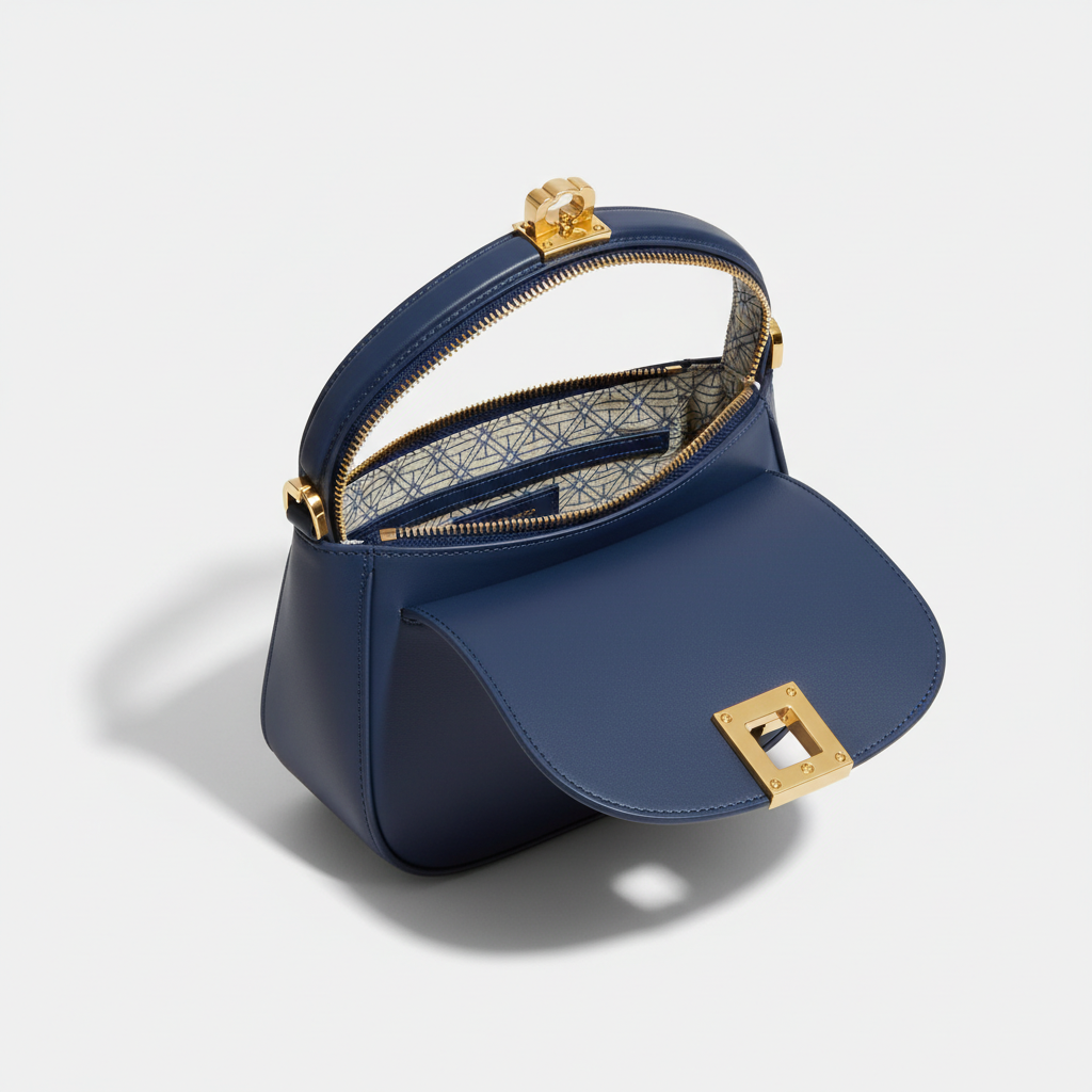 Le Gina Mini Crescent — Blue Denim Open Interior View