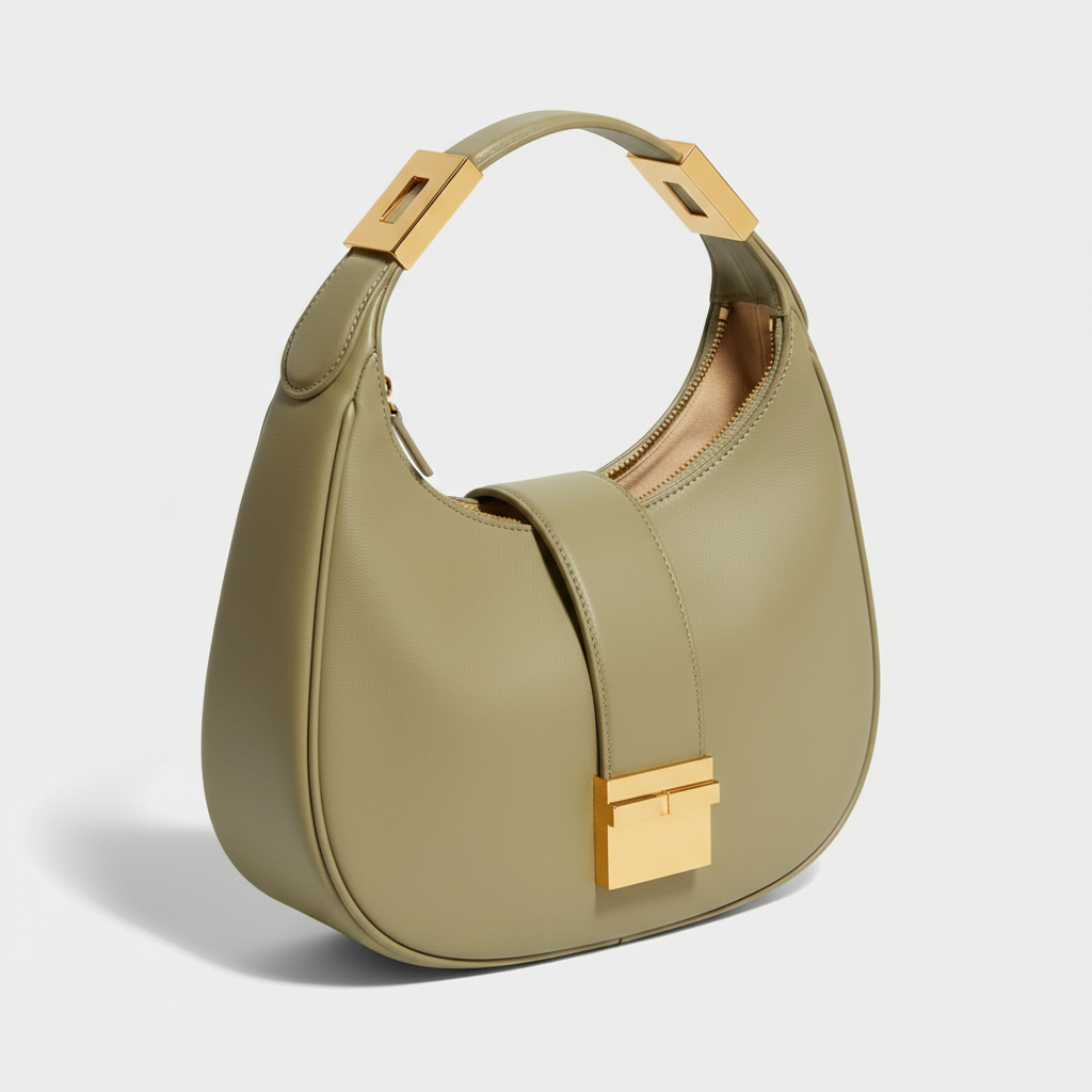 Le Gina Saddle Hobo — Almond Green Open Interior View