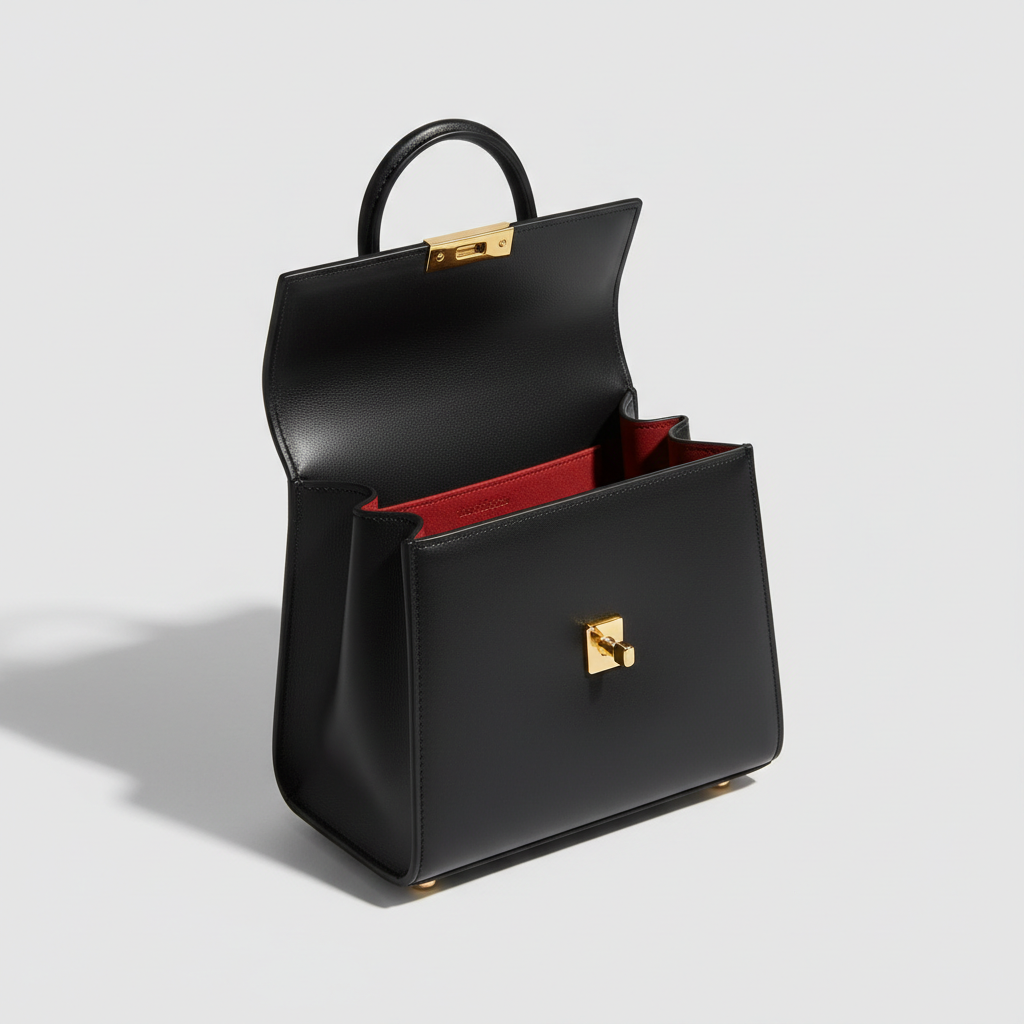 Celeste Top Handle Mini Bag in Black - Open Interior View