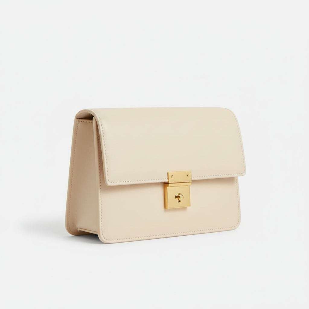 Elara Flap Shoulder Bag in Cream - Front Angle View