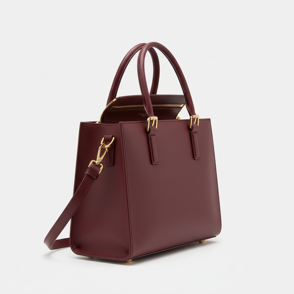 Emma Daily Work Bag - Burgundy - Side Profile View