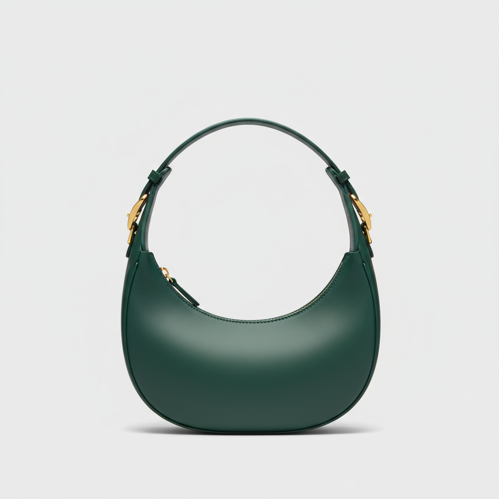 Noir Crescent Shoulder Bag in Petrol Green leather, side profile view