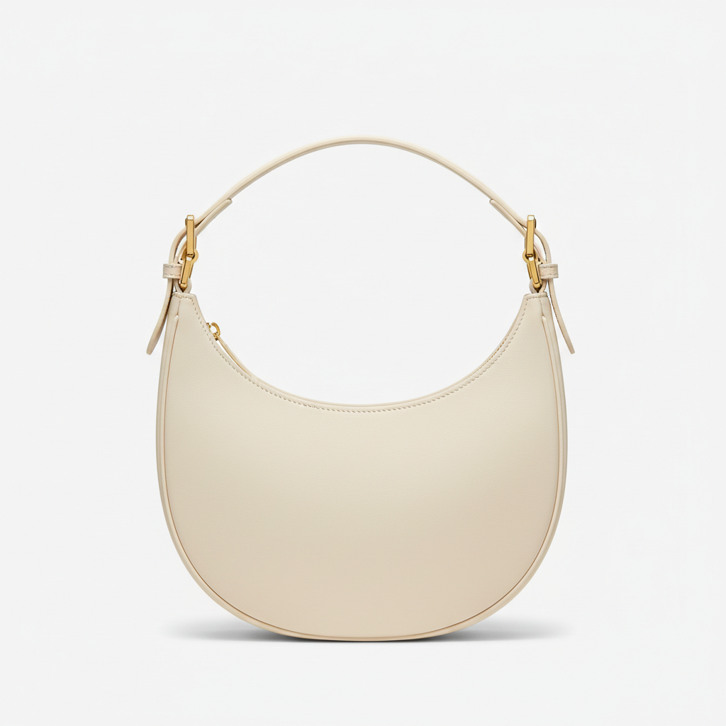 Noir Crescent Shoulder Bag in Ivory leather, hero front view