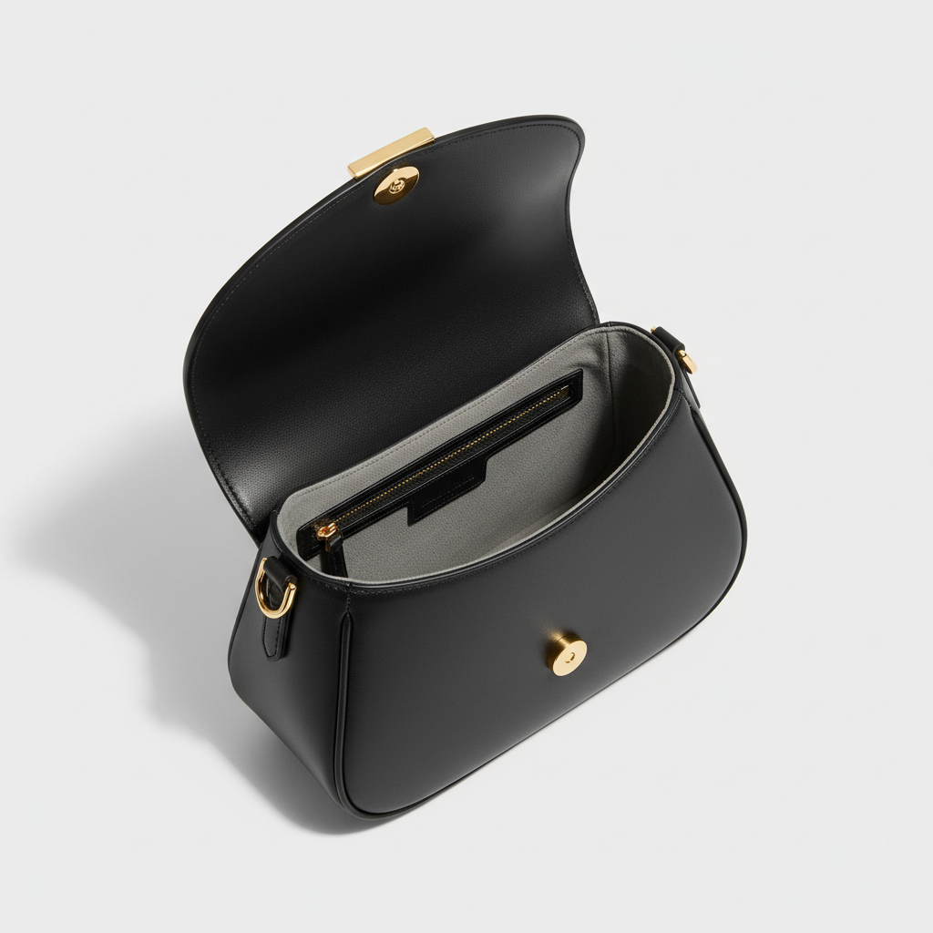 Le Nova Saddle Bag – Black – Open Interior View