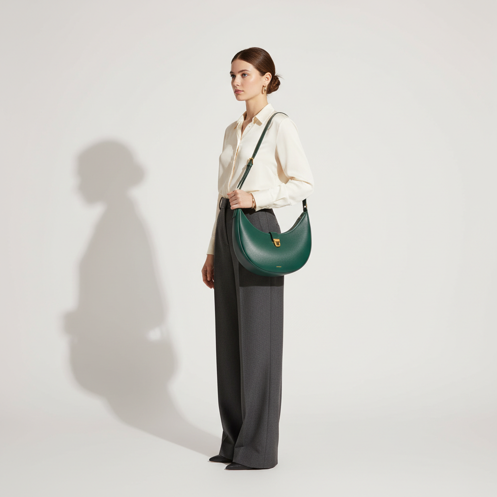 Le Gina Crescent Shoulder Bag — Petrol Green Female Model