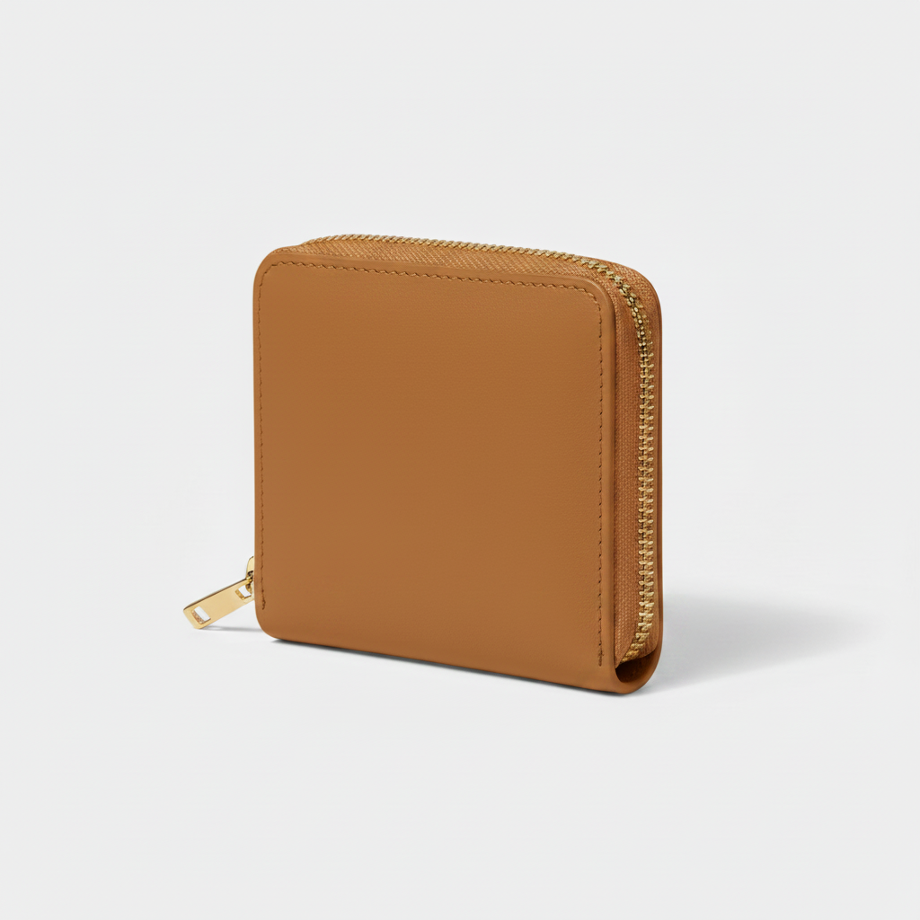 Luna Coin & Card Wallet Warm Brown — Front Angle View