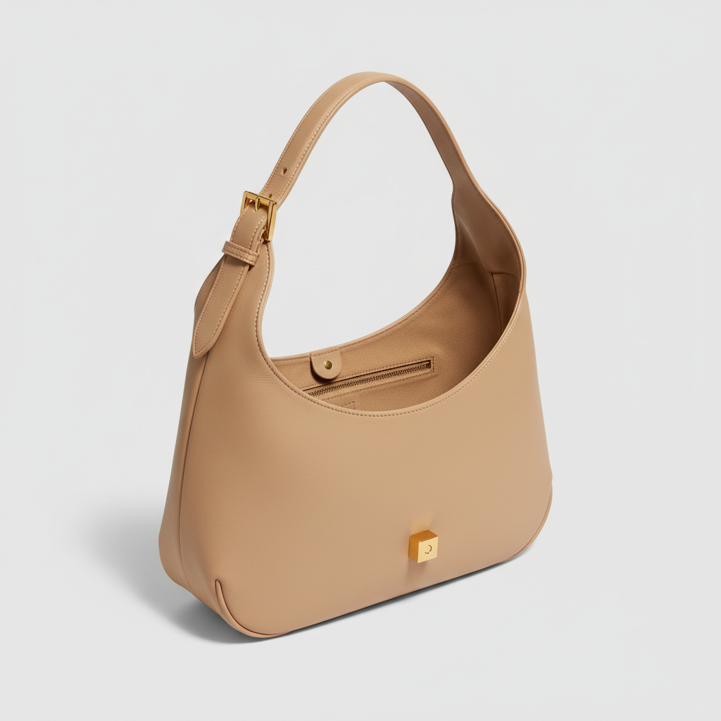 Aria Hobo Shoulder Bag in Sand Beige – Open Interior View