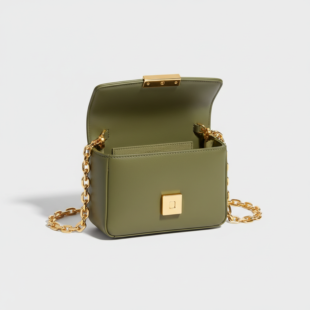 Le Nova Compact Crossbody – Olive Green – Open Interior View
