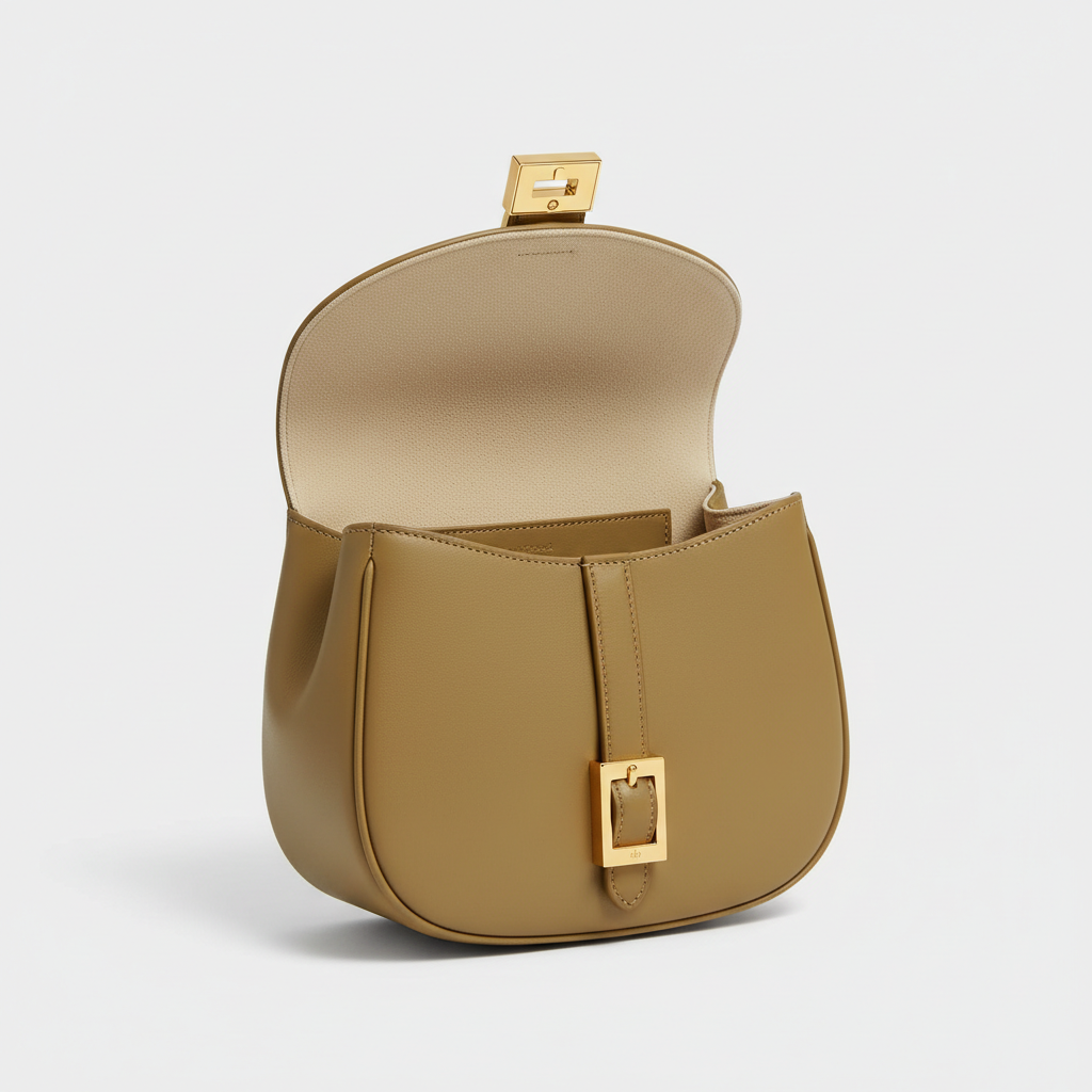 Le Nova Saddle Bag – Almond Green – Open Interior View