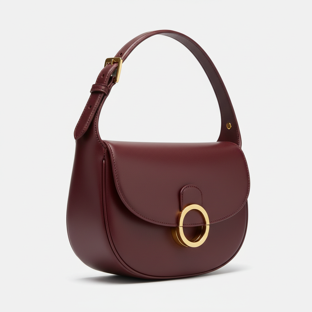 Noir Crescent Shoulder Bag in Burgundy leather, front angle view