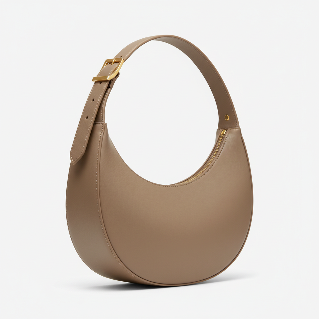 Luna Crescent Shoulder Bag Taupe – Front Angle View