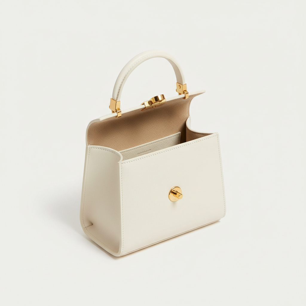 Celeste Top Handle Mini Bag in Ivory - Open Interior View