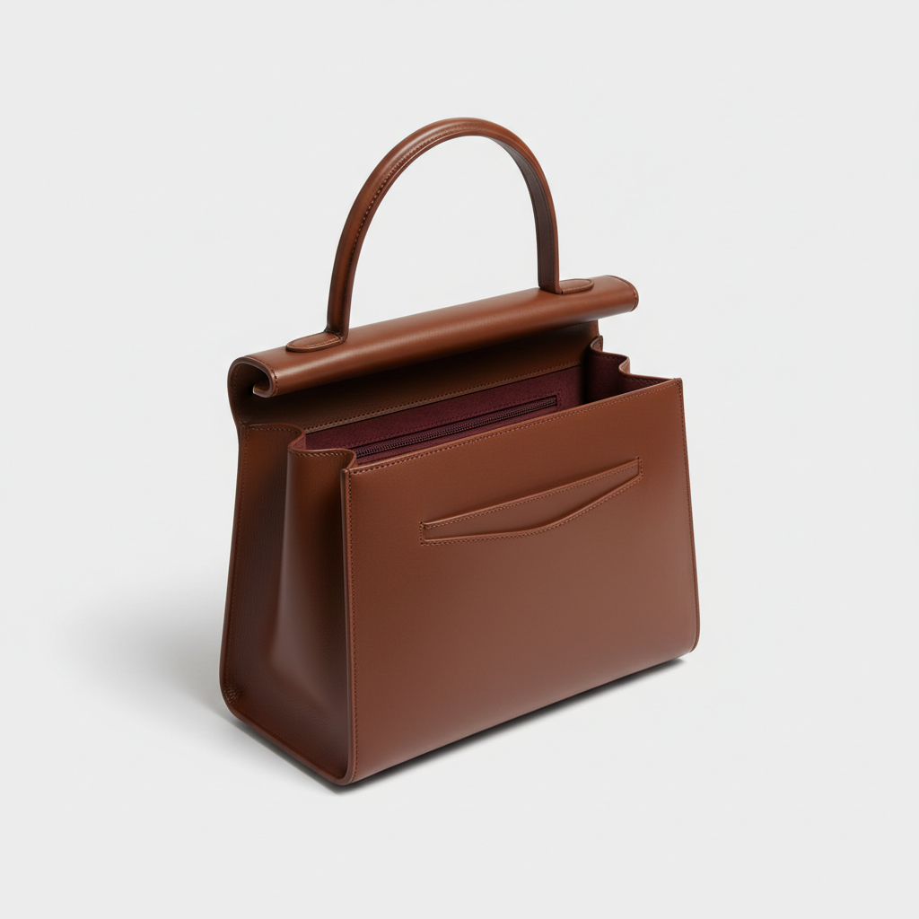 Noir Top Handle Satchel in Chocolate Brown leather, open interior view