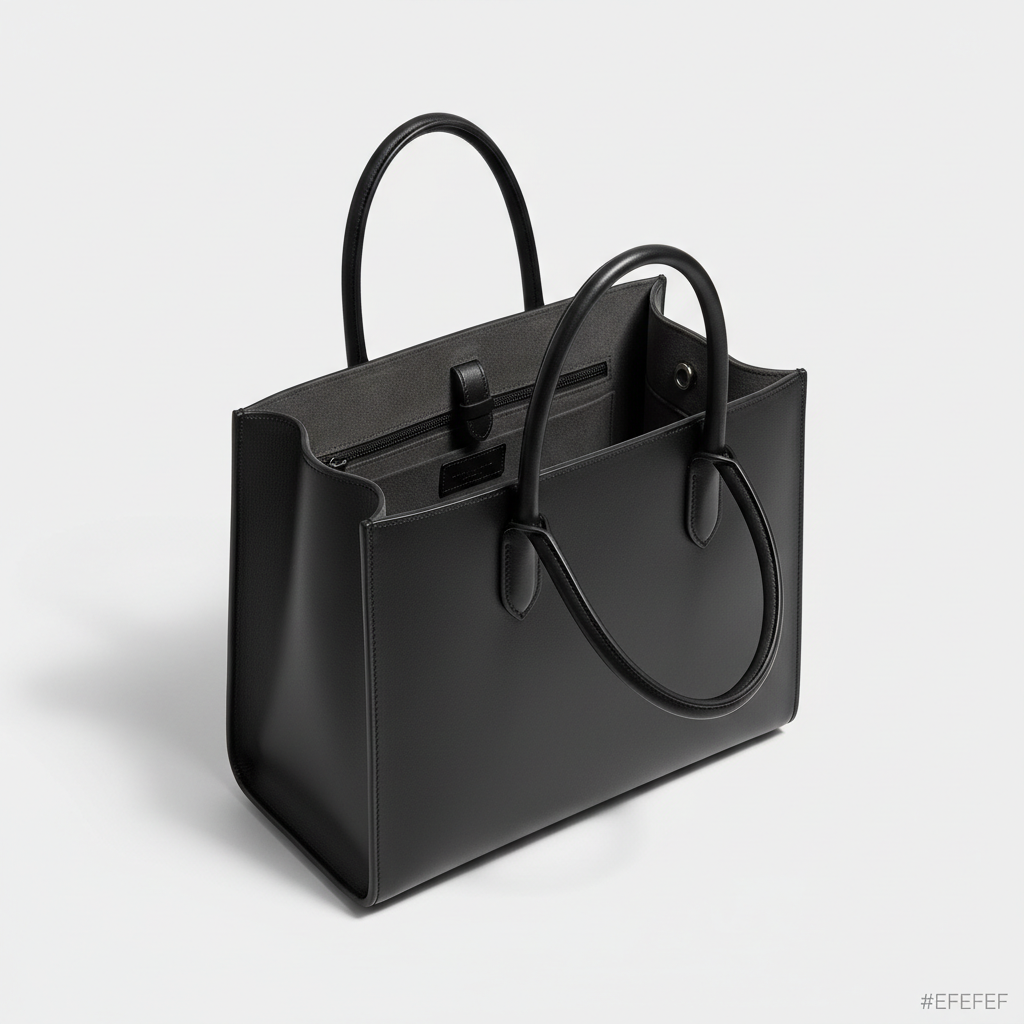 Noir Executive Tote in Black leather, open interior view