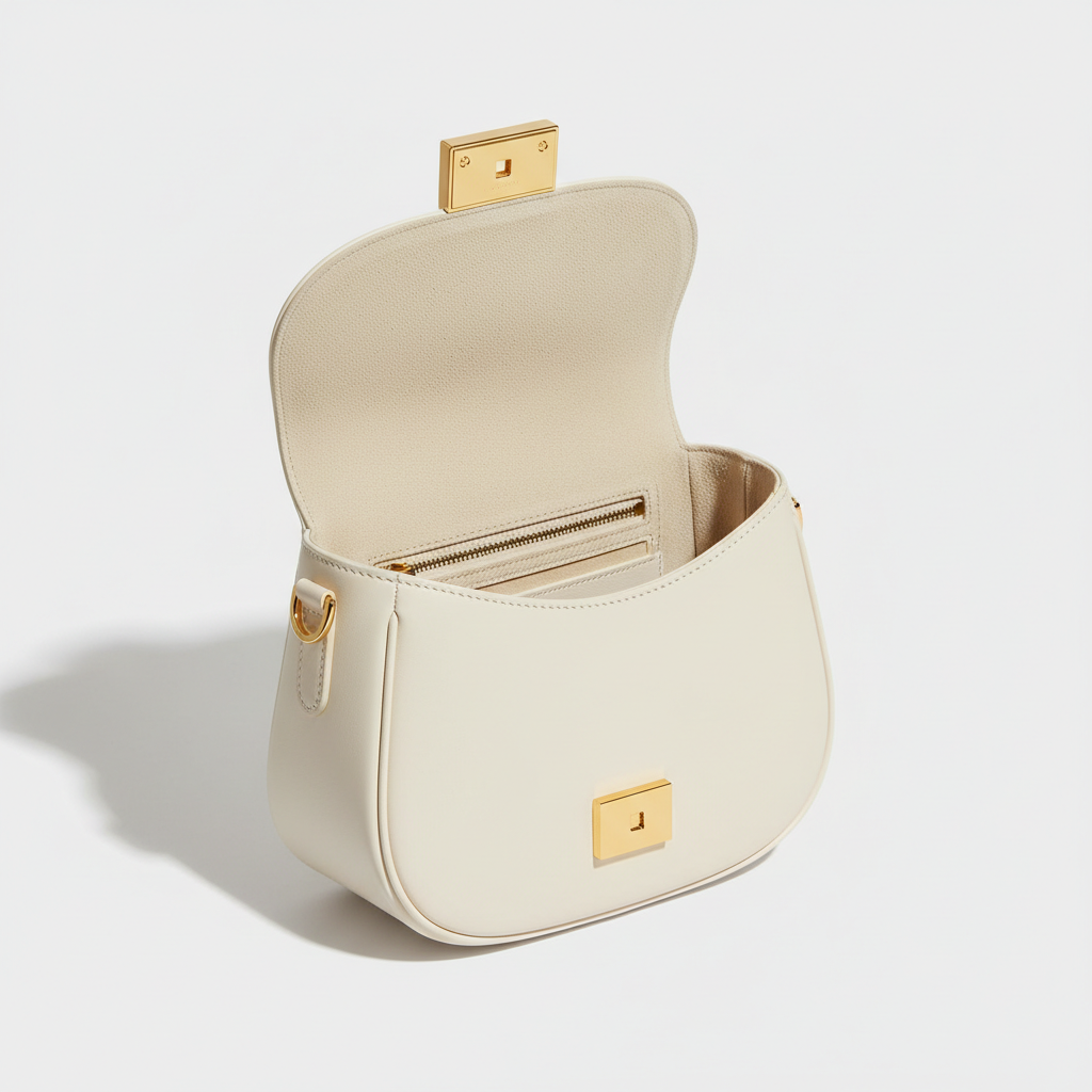 Le Nova Saddle Bag – Ivory – Open Interior View