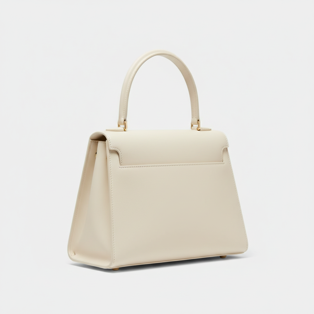 Noir Top Handle Satchel in Ivory leather, front angle view