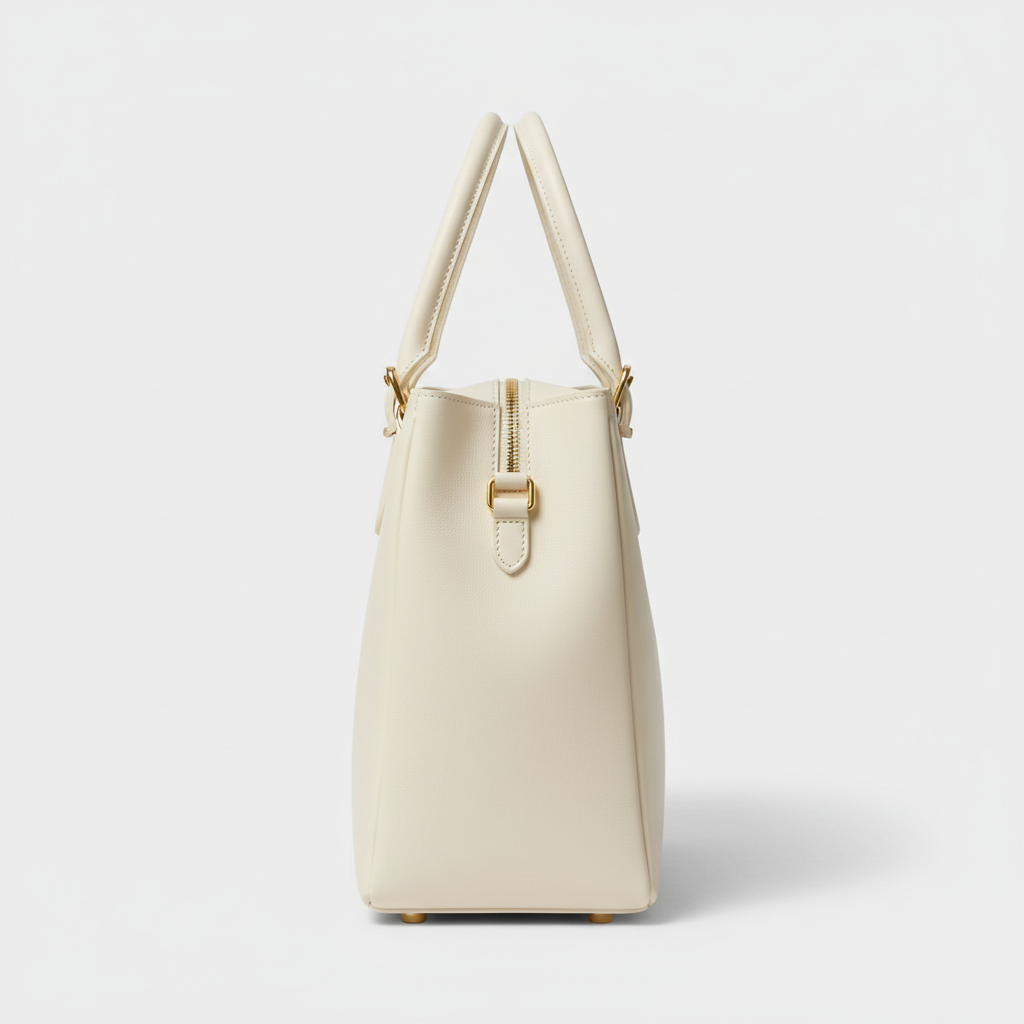 Stella Laptop Tote - Ivory - Side Profile View