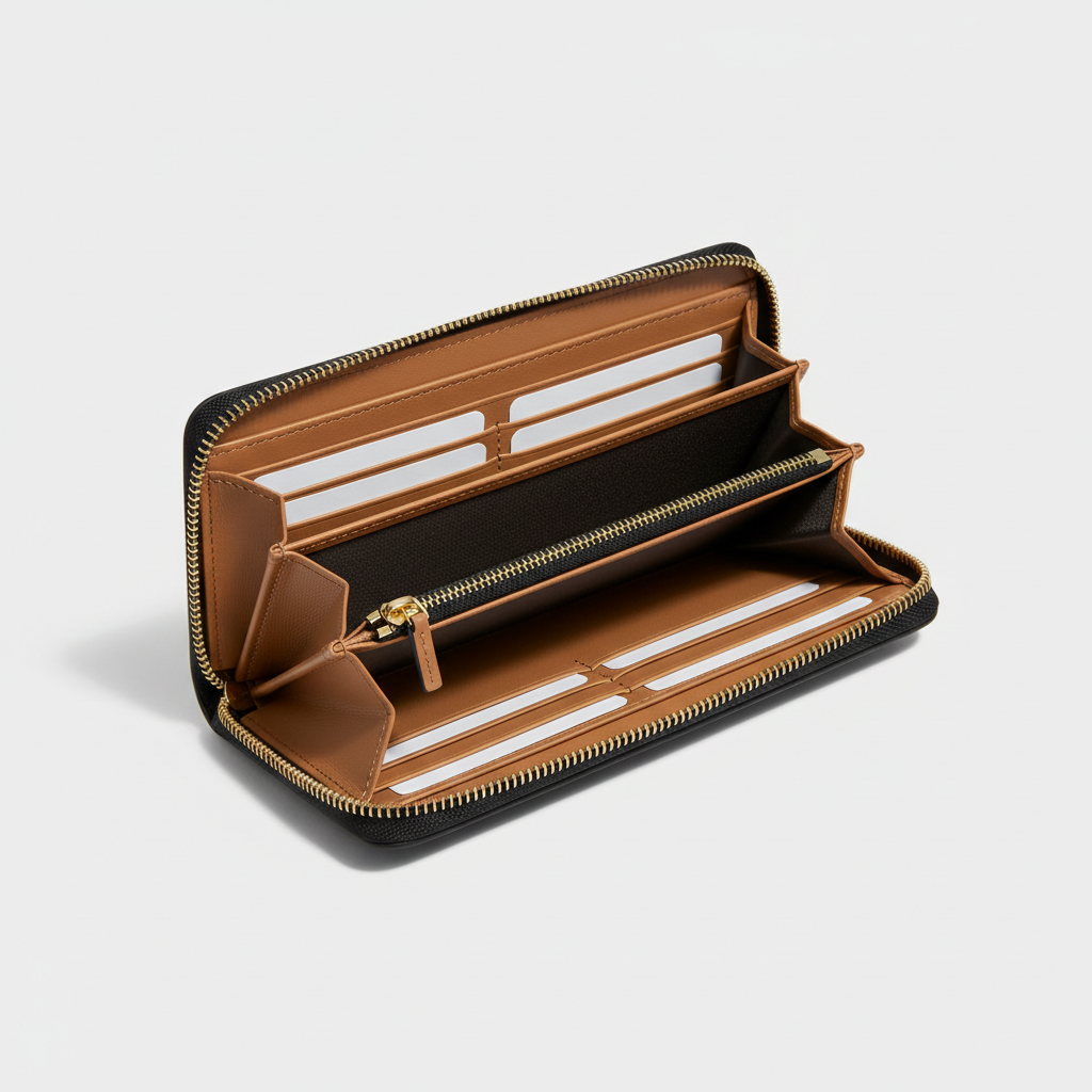 Amelia Zip Wallet Black — Open Interior View