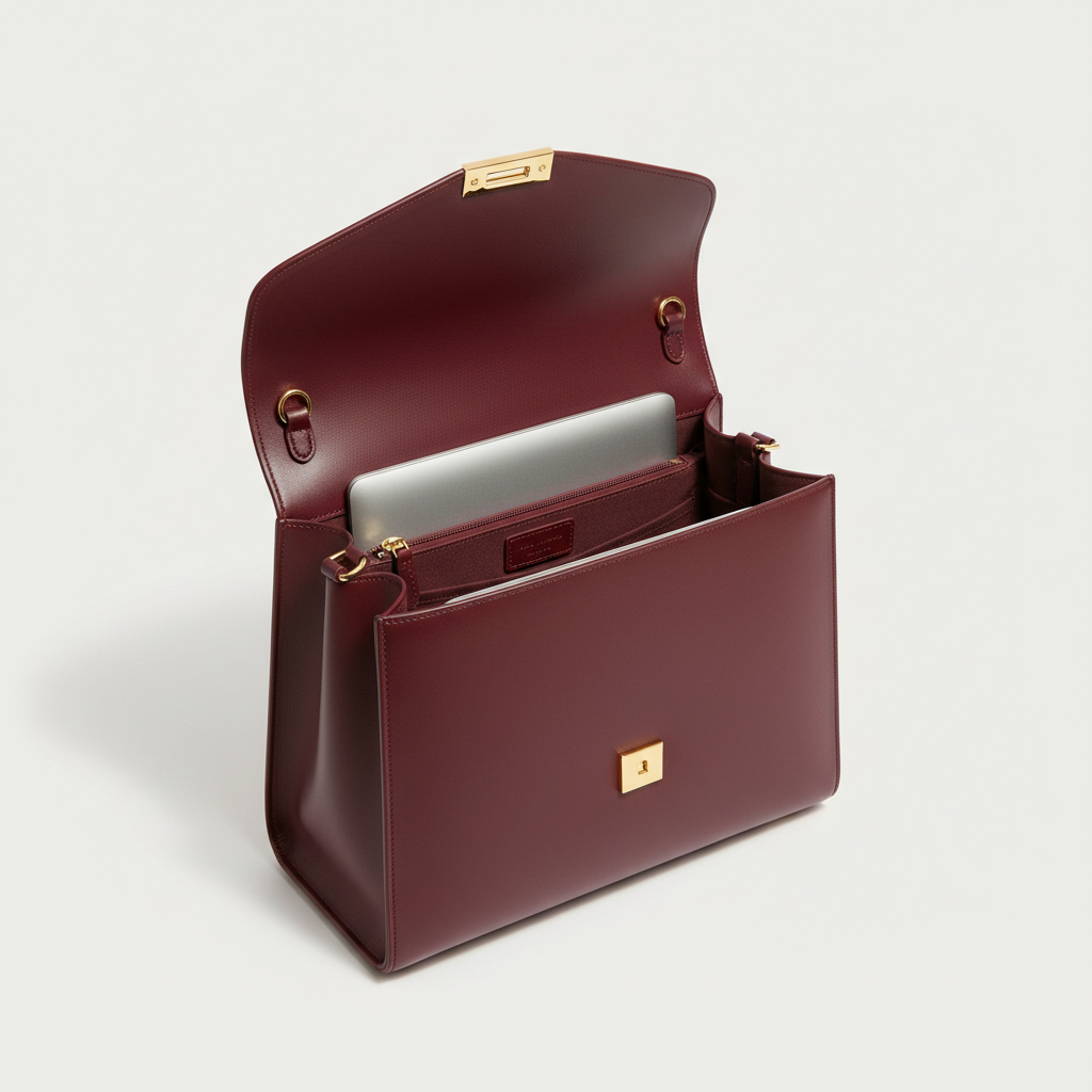 Victoria Executive Tote – Burgundy – Open Interior View