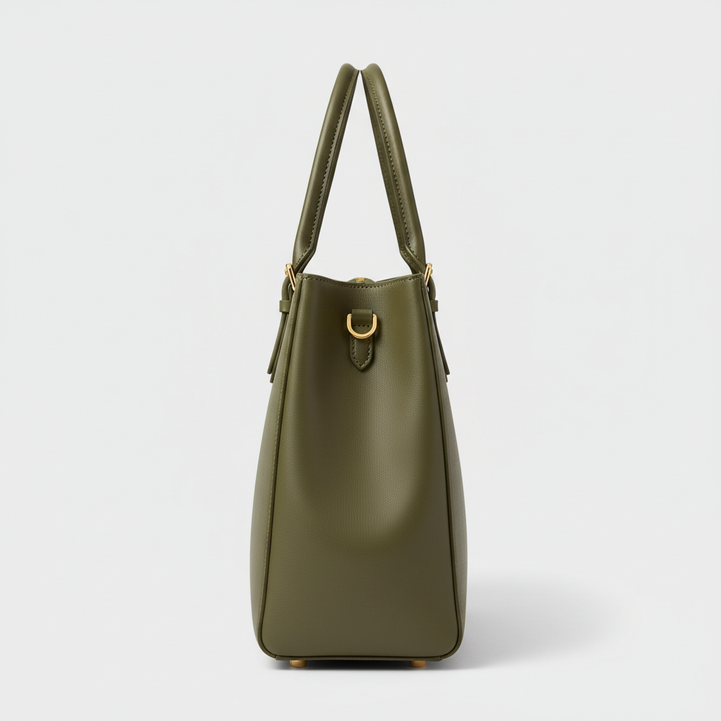 Amelia Office Tote - Olive Green - Side Profile View