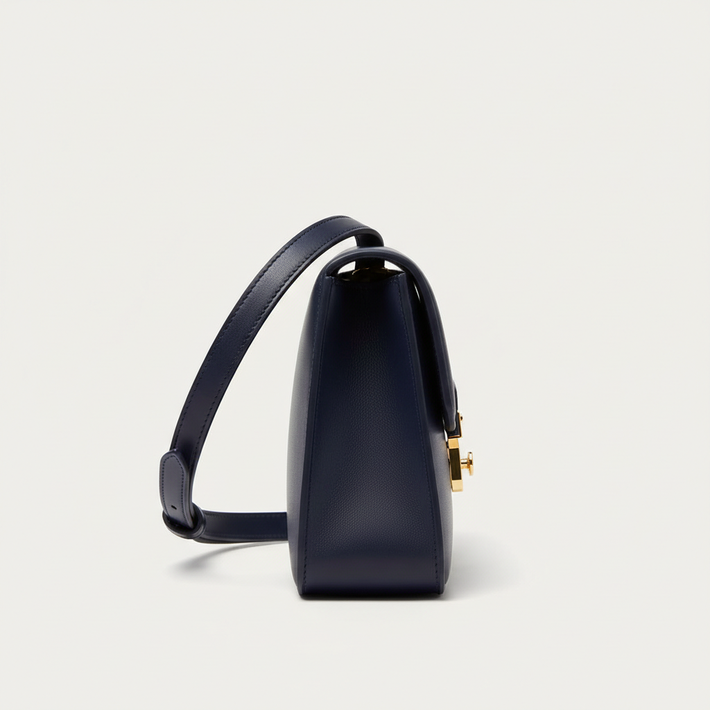 Elara Flap Shoulder Bag in Navy Blue - Side Profile View
