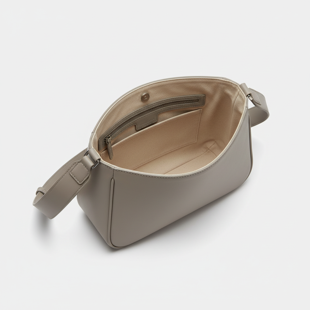 Nova Everyday Shoulder Bag in Stone Grey - Open Interior View