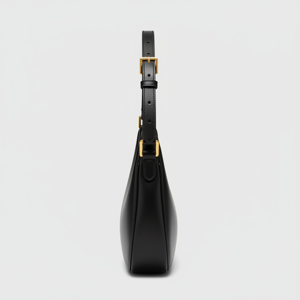Luna Crescent Shoulder Bag Black – Side Profile View
