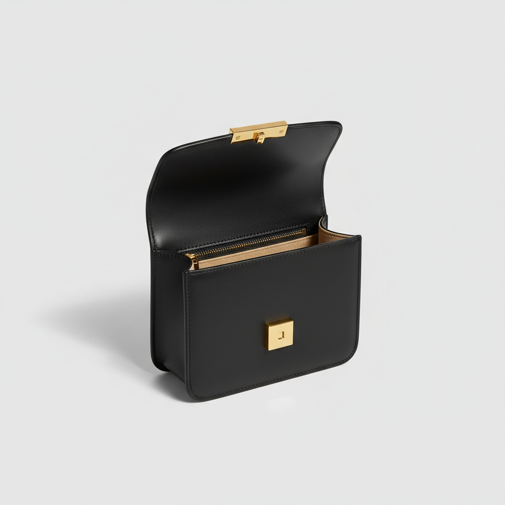 Luna Flap Mini Bag in Black - Open Interior View