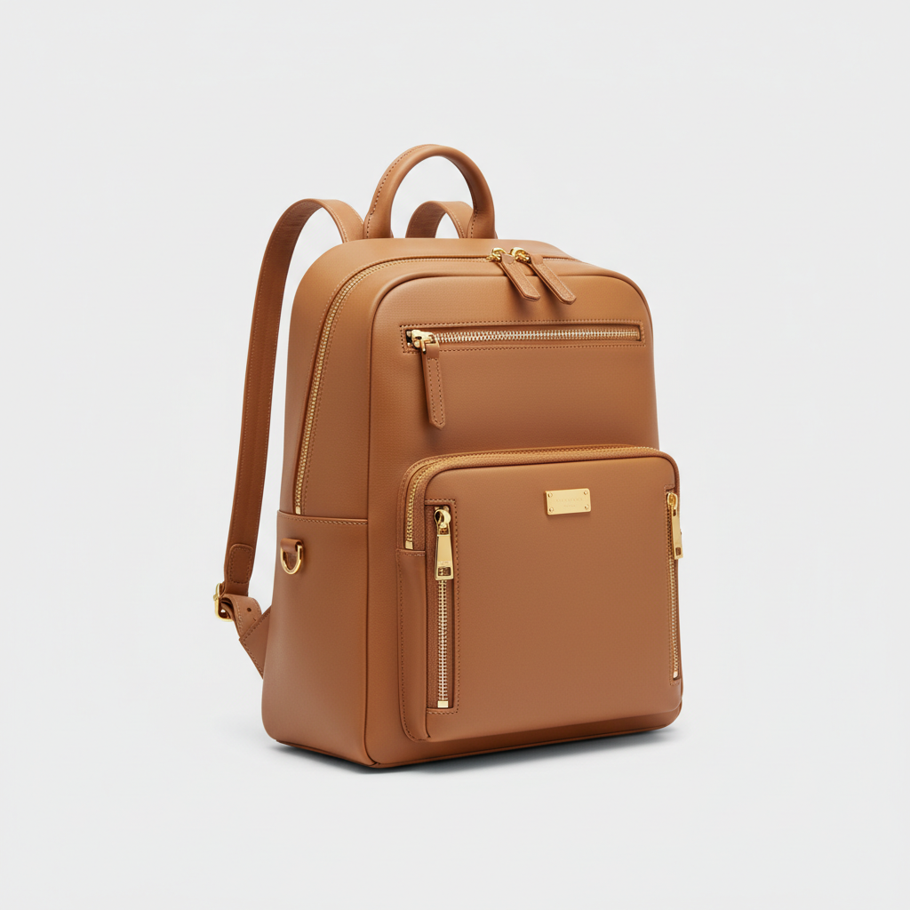 Sophia Work Backpack - Camel - Front Angle View