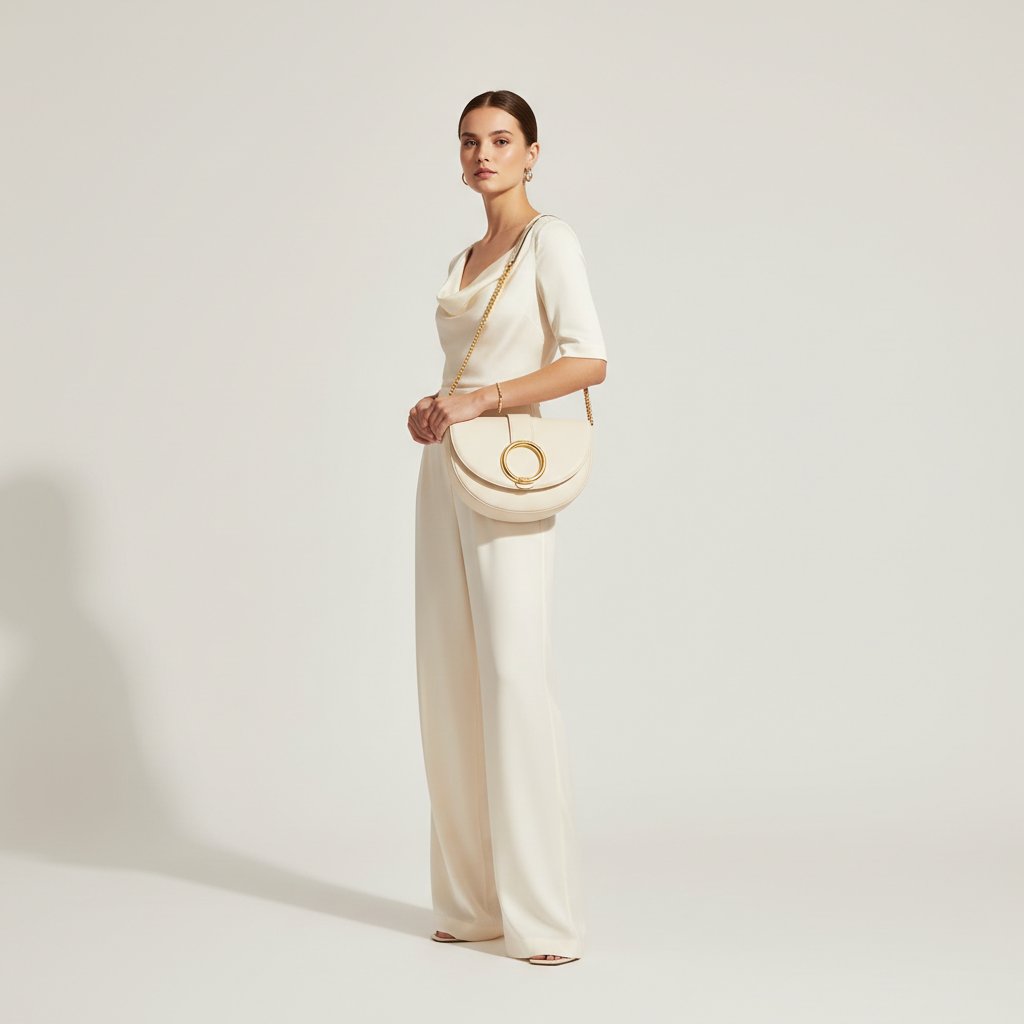 Le Gina Half Moon Bag — Ivory Female Model