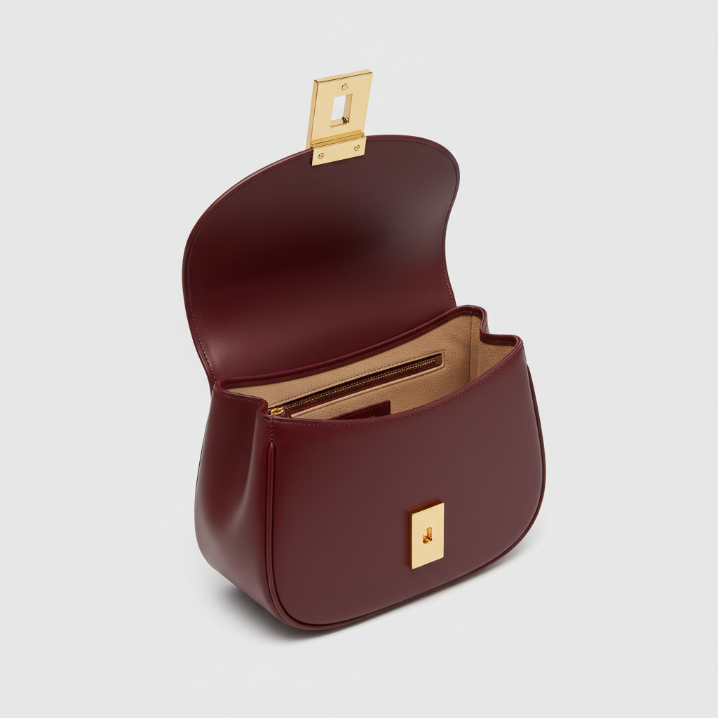 Le Nova Saddle Bag – Burgundy – Open Interior View