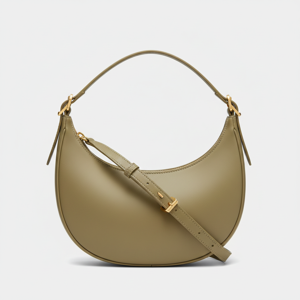 Le Gina Crescent Shoulder Bag — Almond Green Hero Front View
